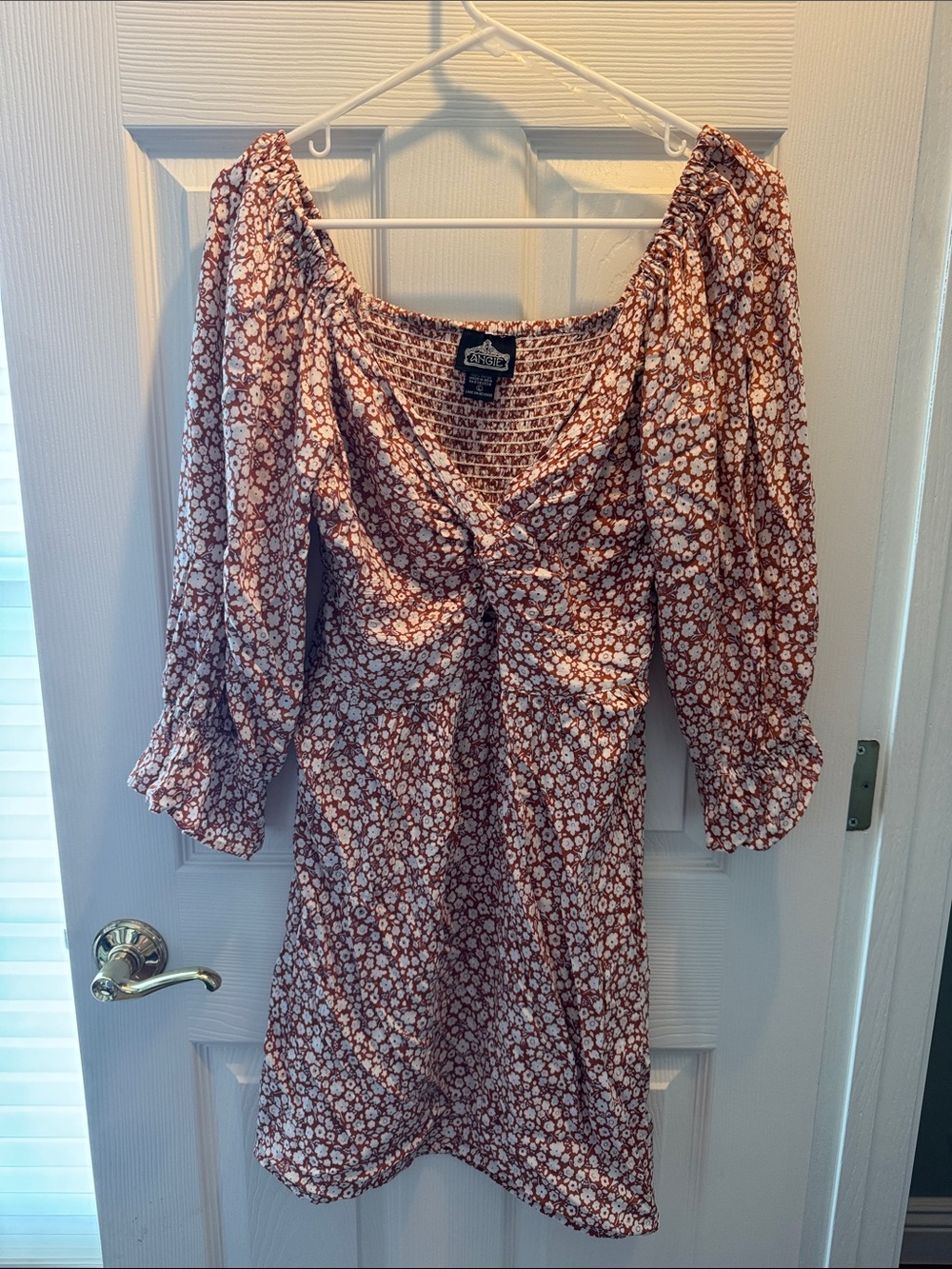 Gibson Brown Floral Square-Neck Mini Dress